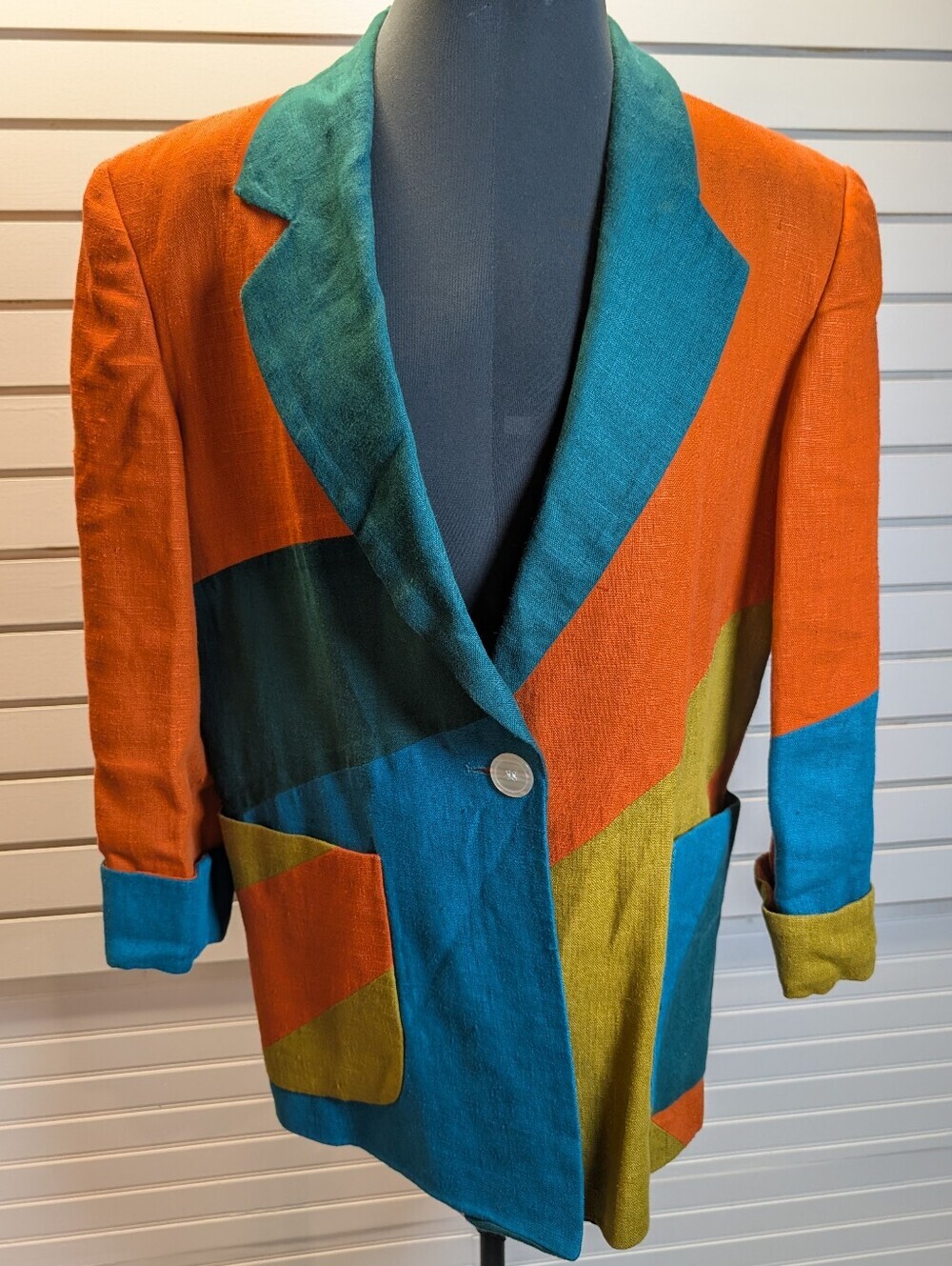 International SceneVintage 100% Linen ColorBlock Blazer Size Medium EUC